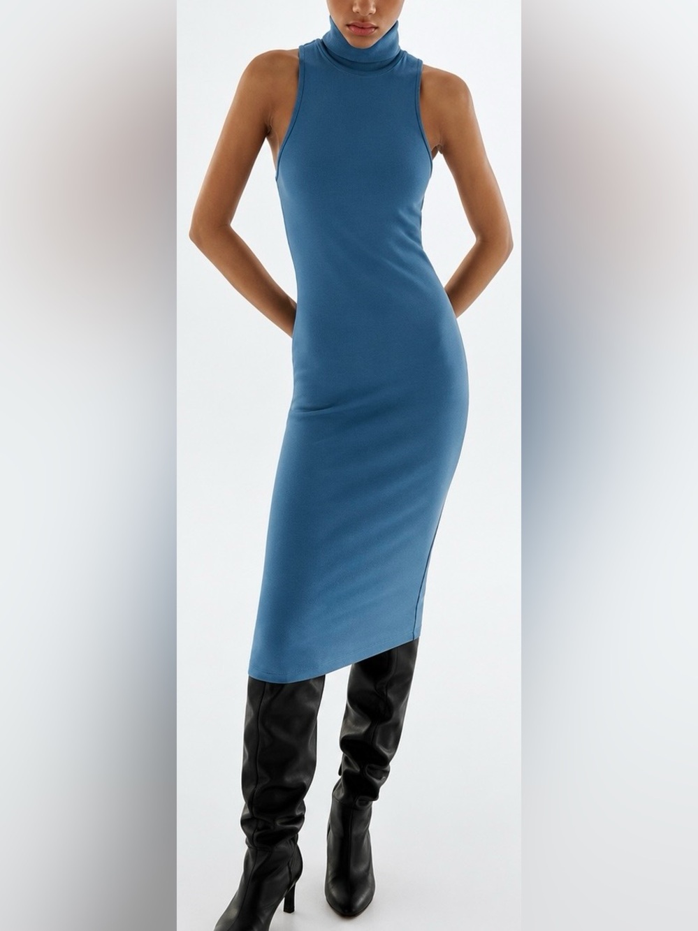 Zara Sleeveless Turtleneck Midi Dress in Blue